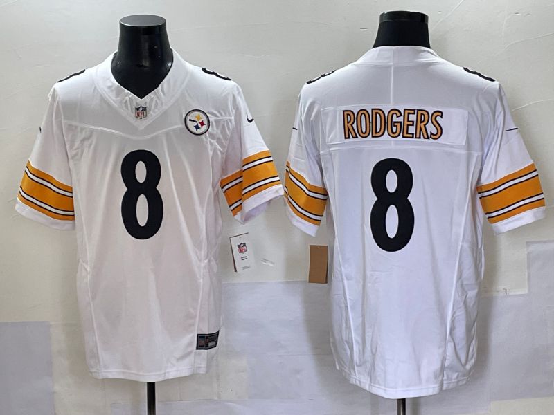 Men 2025 Pittsburgh Steelers #8 Rodgers White Three generations Nike Limited NFL Jersey style 1